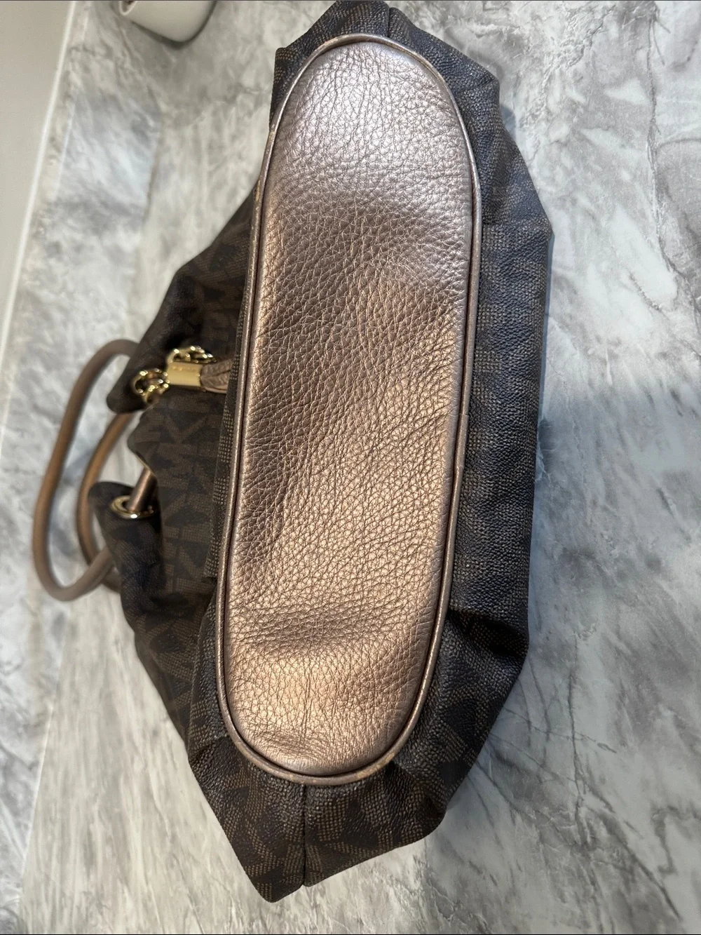 Michael Kors Brown Logo Drawstring Shoulder Bag with Tassel Charm